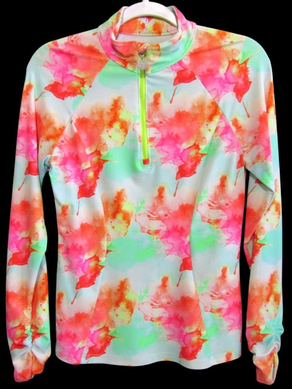 Tzu Tzu 1/4 Zip Multicolor Top Womens Size M Long Ruched Sleeve Golf Tennis